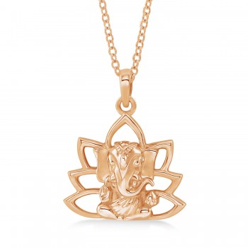 Hindu Deity Ganesha Pendant Necklace 14k Rose Gold
