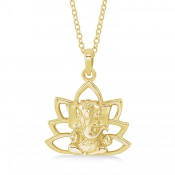 Hindu Deity Ganesha Pendant Necklace 14k Yellow Gold