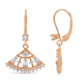 Diamond Lever Back Fan Earrings  14k Rose Gold (0.75 ctw)