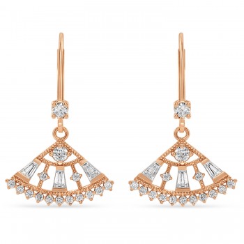 Diamond Lever Back Fan Earrings  14k Rose Gold (0.75 ctw)