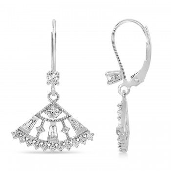 Diamond Lever Back Fan Earrings  14k White Gold (0.75 ctw)