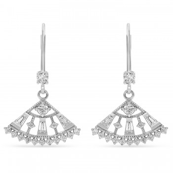 Diamond Lever Back Fan Earrings  14k White Gold (0.75 ctw)