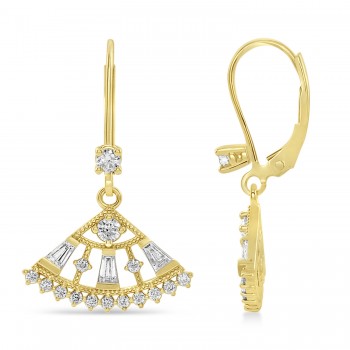 Diamond Lever Back Fan Earrings  14k Yellow Gold (0.75 ctw)