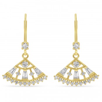 Diamond Lever Back Fan Earrings  14k Yellow Gold (0.75 ctw)