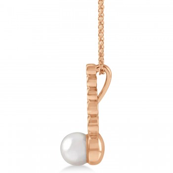 Diamond & Akoya Pearl Bar Pendant Necklace 14k Rose Gold (6.50mm)