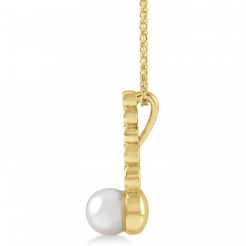 Diamond & Akoya Pearl Bar Pendant Necklace 14k Yellow Gold (6.50mm)