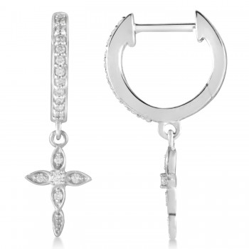 Diamond Cross Hinged Hoop Earrings 14k White Gold (0.13ct)