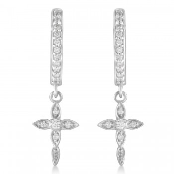 Diamond Cross Hinged Hoop Earrings 14k White Gold (0.13ct)