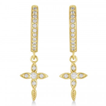 Diamond Cross Hinged Hoop Earrings 14k Yellow Gold (0.13ct)
