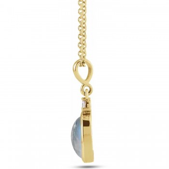 Oval Natural Rainbow Moonstone & Diamond Pendant Necklace 14K Yellow Gold (0.62ct)