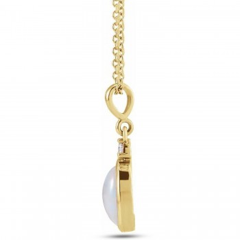 Oval Natural White Ethiopian Opal & Diamond Pendant Necklace 14K Yellow Gold (0.33ct)