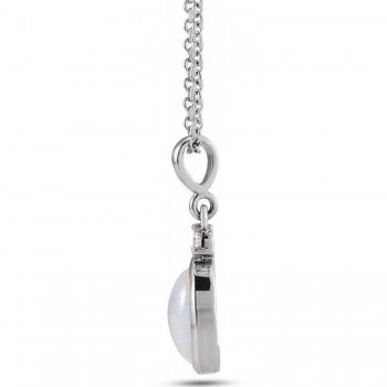 Oval Natural White Ethiopian Opal & Diamond Pendant Necklace 14K White Gold (0.33ct)