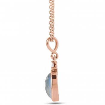Oval Natural Rainbow Moonstone & Diamond Pendant Necklace 14K Rose Gold (0.62ct)