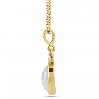Oval Natural White Ethiopian Opal & Diamond Pendant Necklace 14K Yellow Gold (1.57ct)