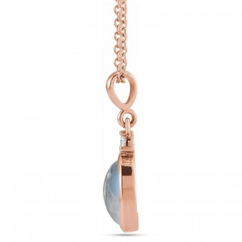 Oval Natural Rainbow Moonstone & Diamond Pendant Necklace 14K Rose Gold (1.63ct)