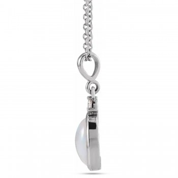 Oval Natural White Ethiopian Opal & Diamond Pendant Necklace 14K White Gold (1.57ct)