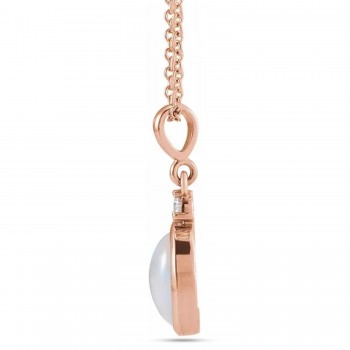 Oval Natural White Ethiopian Opal & Diamond Pendant Necklace 14K Rose Gold (1.57ct)