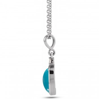 Oval Natural Turquoise & Diamond Pendant Necklace 14K White Gold (0.41ct)