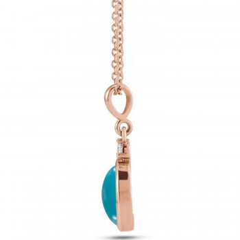 Oval Natural Turquoise & Diamond Pendant Necklace 14K Rose Gold (0.41ct)