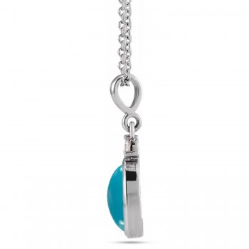 Oval Natural Turquoise & Diamond Pendant Necklace 14K White Gold (2.03ct)
