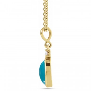 Oval Natural Turquoise & Diamond Pendant Necklace 14K Yellow Gold (2.03ct)