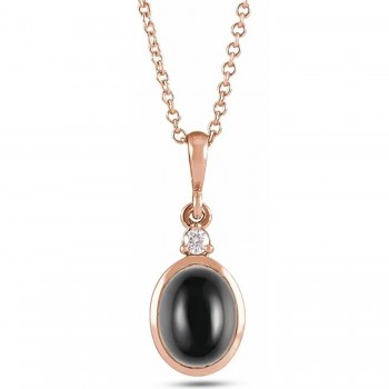 Oval Natural Onyx & Diamond Pendant Necklace 14K Rose Gold (0.33ct)