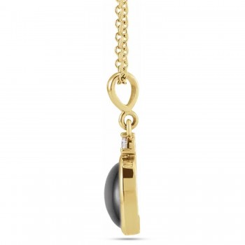 Oval Natural Onyx & Diamond Pendant Necklace 14K Yellow Gold (2.03ct)