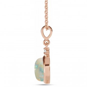 Round Natural White Opal & Diamond Pendant Necklace 14K Rose Gold (1.11ct)