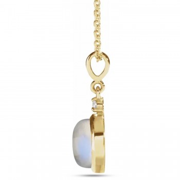 Round Natural Rainbow Moonstone & Diamond Pendant Necklace 14K Yellow Gold (2.53ct)