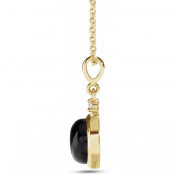 Round Natural Onyx & Diamond Pendant Necklace 14K Yellow Gold (0.65ct)