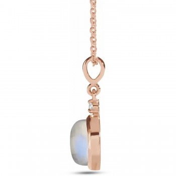Round Natural Rainbow Moonstone & Diamond Pendant Necklace 14K Rose Gold (1.08ct)