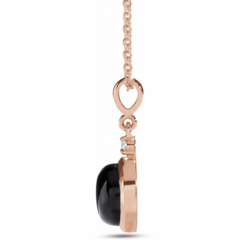 Round Natural Onyx & Diamond Pendant Necklace 14K Rose Gold (0.65ct)