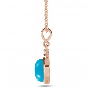 Round Natural Turquoise & Diamond Pendant Necklace 14K Rose Gold (0.68ct)