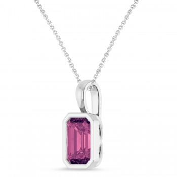 Emerald Cut Pink Tourmaline Bezel Set Pendant Necklace 14K White Gold (1.03ct)