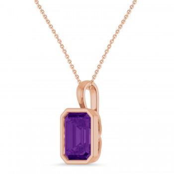 Emerald Cut Amethyst Bezel Set Pendant Necklace 14K Rose Gold (3.12ct)
