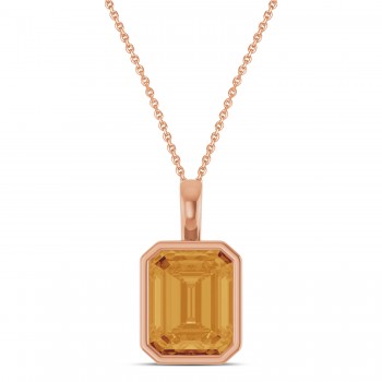 Emerald Cut Citrine Bezel Set Pendant Necklace 14K Rose Gold (3.10ct)