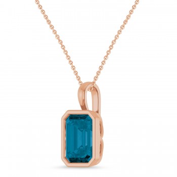 Emerald Cut London Blue Topaz Bezel Set Pendant Necklace 14K Rose Gold (4.03ct)