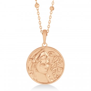 Athena Goddess of War Medallion Disk Pendant Necklace 14k Rose Gold