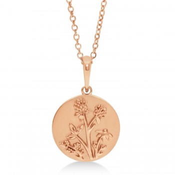 Floral Medallion Disk Pendant Necklace 14k Rose Gold