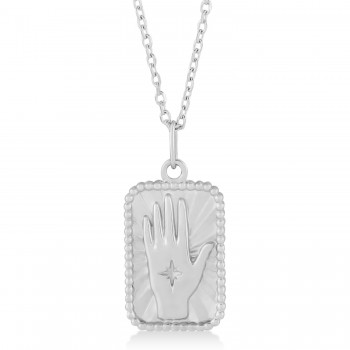 Hamsa Hand Tarot Pendant Necklace 14k White Gold
