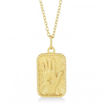 Hamsa Hand Tarot Pendant Necklace 14k Yellow Gold