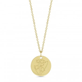 May Birth Flower Lily of the Valley Disc Pendant Necklace Vermeil