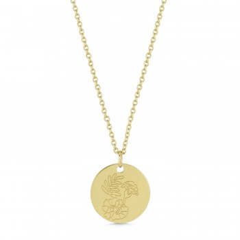 October Birth Flower Marigold Disc Pendant Necklace Vermeil