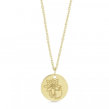 July Birth Flower Waterlily Disc Pendant Necklace Vermeil