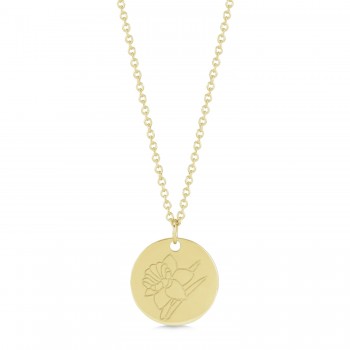 March Birth Flower Daffodil Disc Pendant Necklace Vermeil