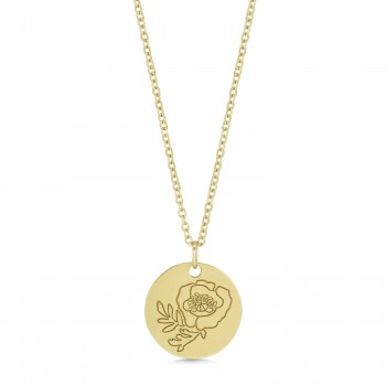 August Birth Flower Poppy Disc Pendant Necklace Vermeil