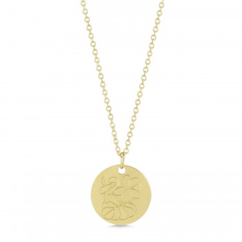 February Birth Flower Violet Disc Pendant Necklace Vermeil