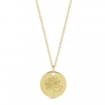 November Birth Flower Chrysanthemum Disc Pendant Necklace Vermeil