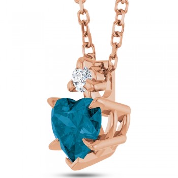 Heart Natural London Blue Topaz & Natural Diamond Pendant Necklace 14K Rose Gold (0.60ct)