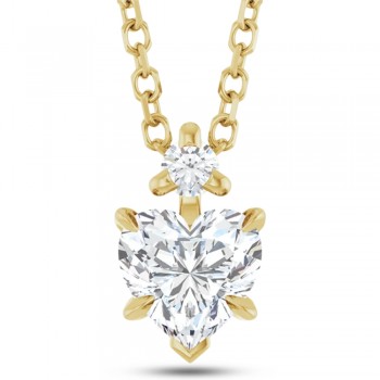 Heart Natural White Sapphire & Natural Diamond Pendant Necklace 14K Yellow Gold (0.58ct)